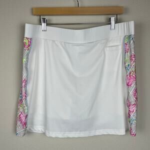 Pebble Beach Dry Luxe Performance Skort Sz 2X White Floral Gray Pink Side Panels